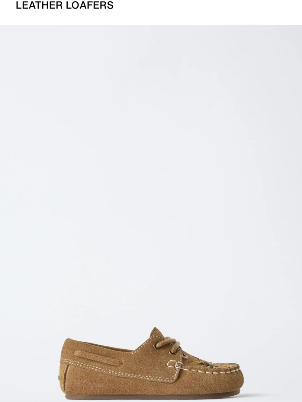 Zara Kids Brown Suede Floral Embroidered Moccasins